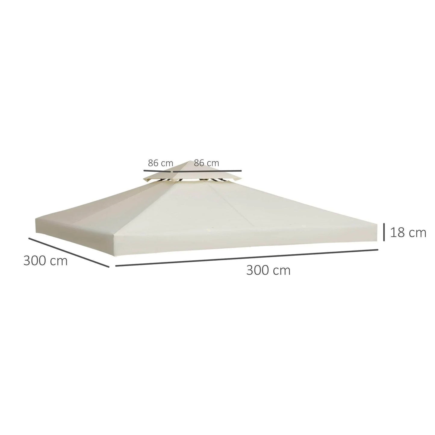 Beige 3x3m gazebo canopy rooftop replacement cover with double vent and dimensions labeled