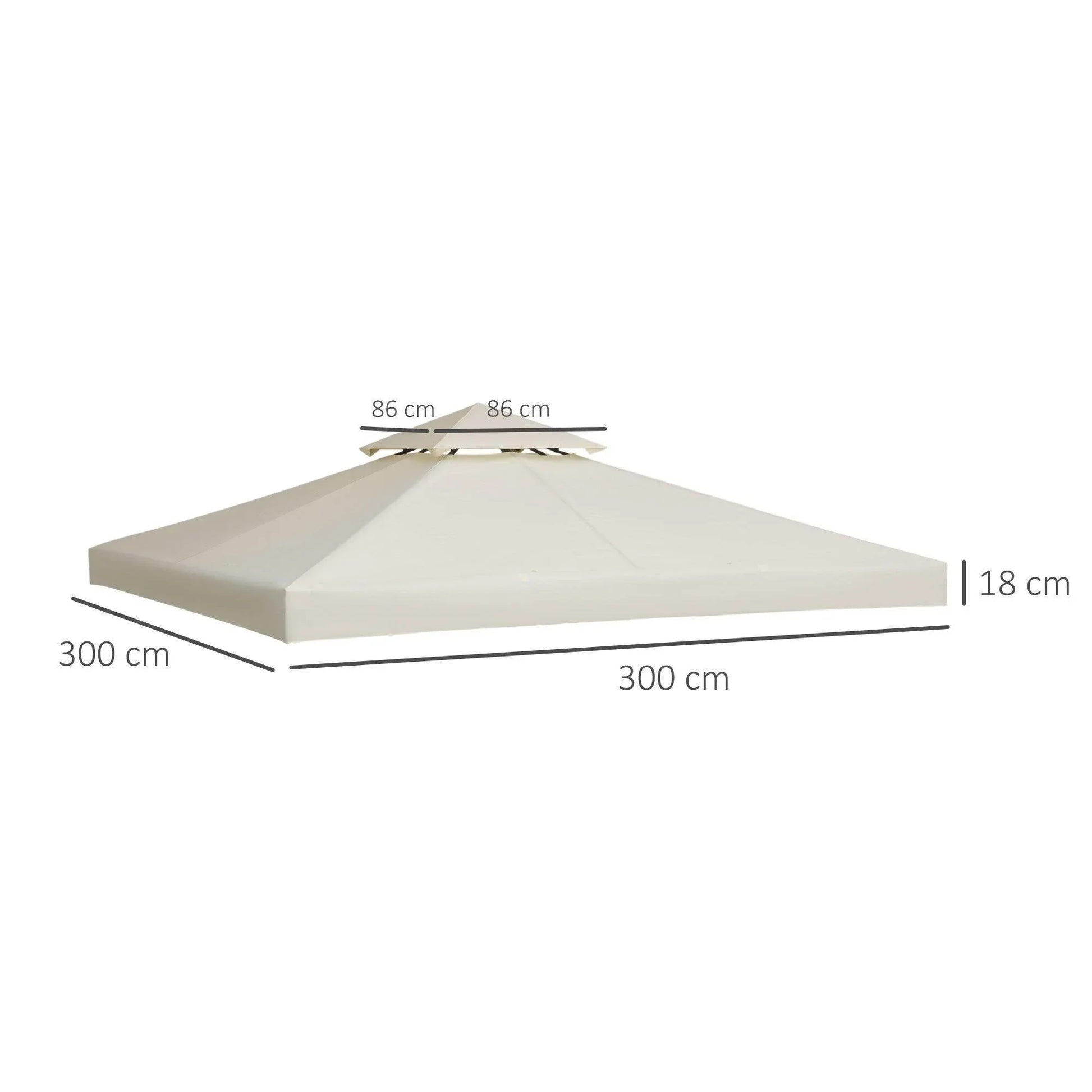 Beige 3x3m gazebo canopy rooftop replacement cover with double vent and dimensions labeled