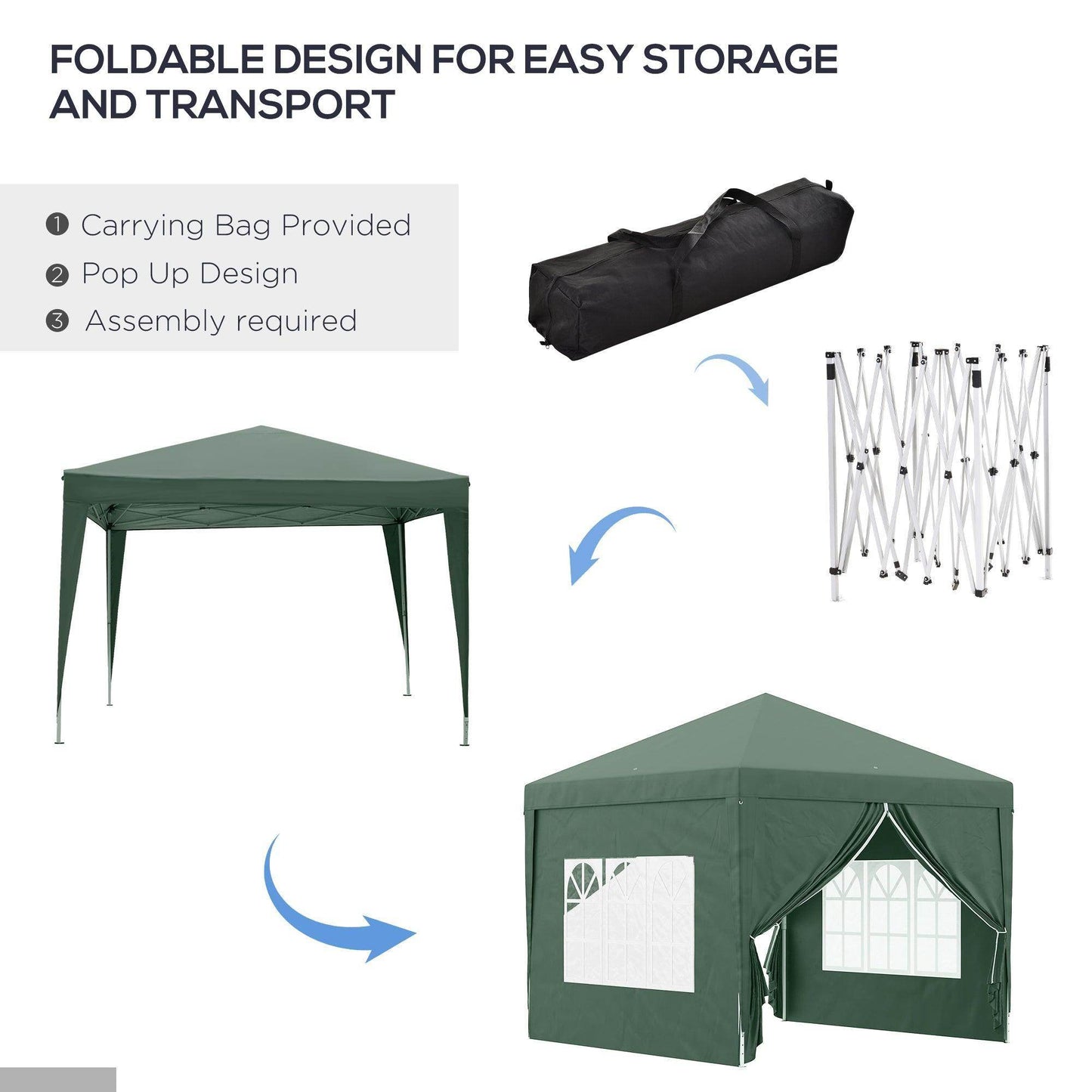 Outsunny 3x3m Green Pop Up Gazebo - ALL4U RETAILER LTD