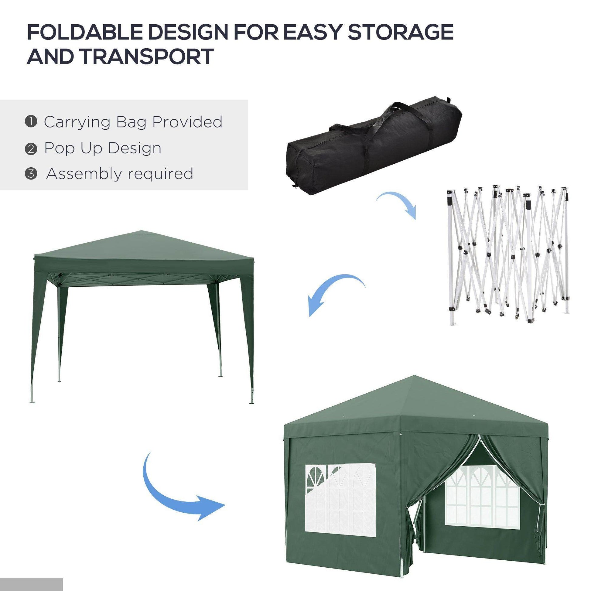 Outsunny 3x3m Green Pop Up Gazebo - ALL4U RETAILER LTD