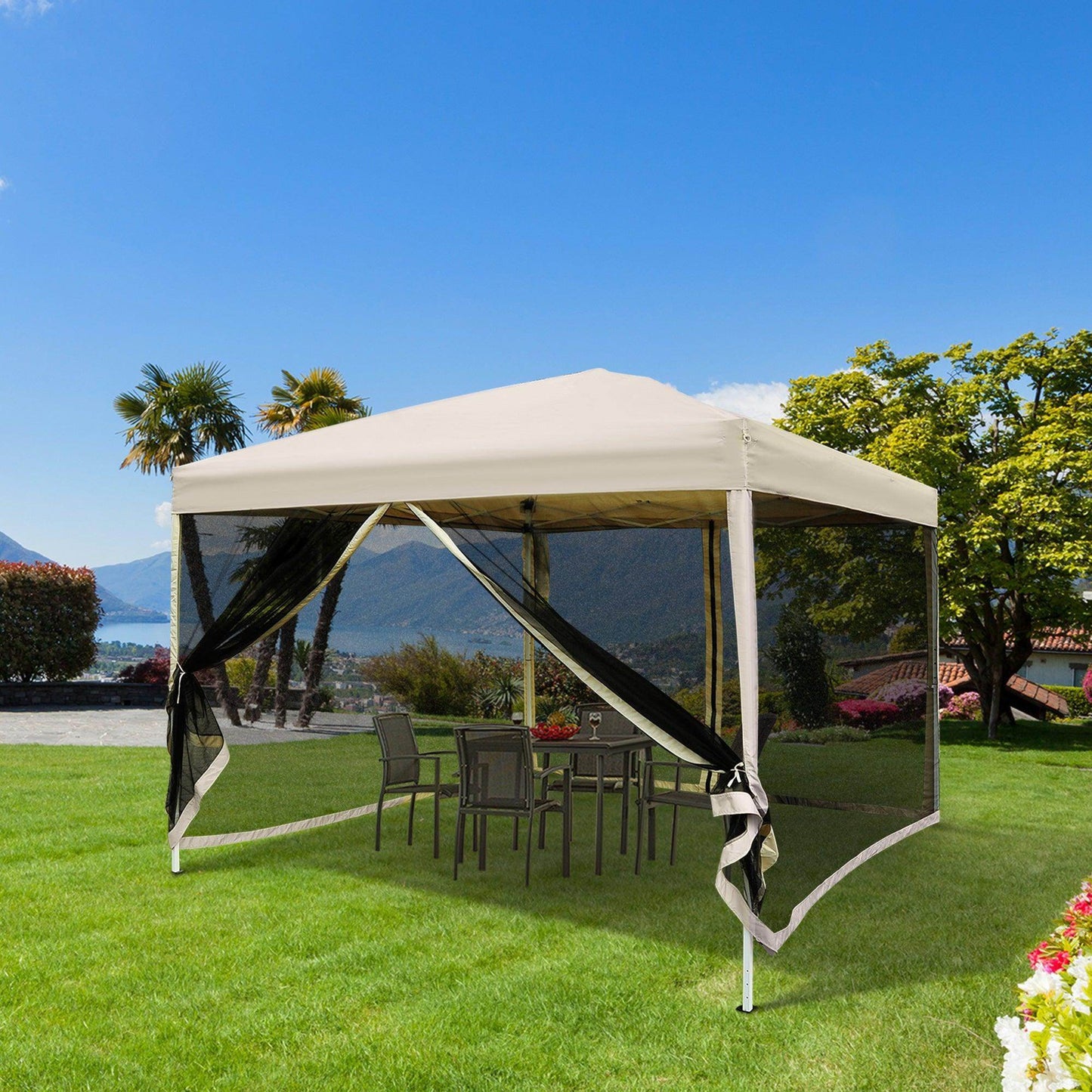 Outsunny 3x3m Mesh Gazebo-Tan - ALL4U RETAILER LTD