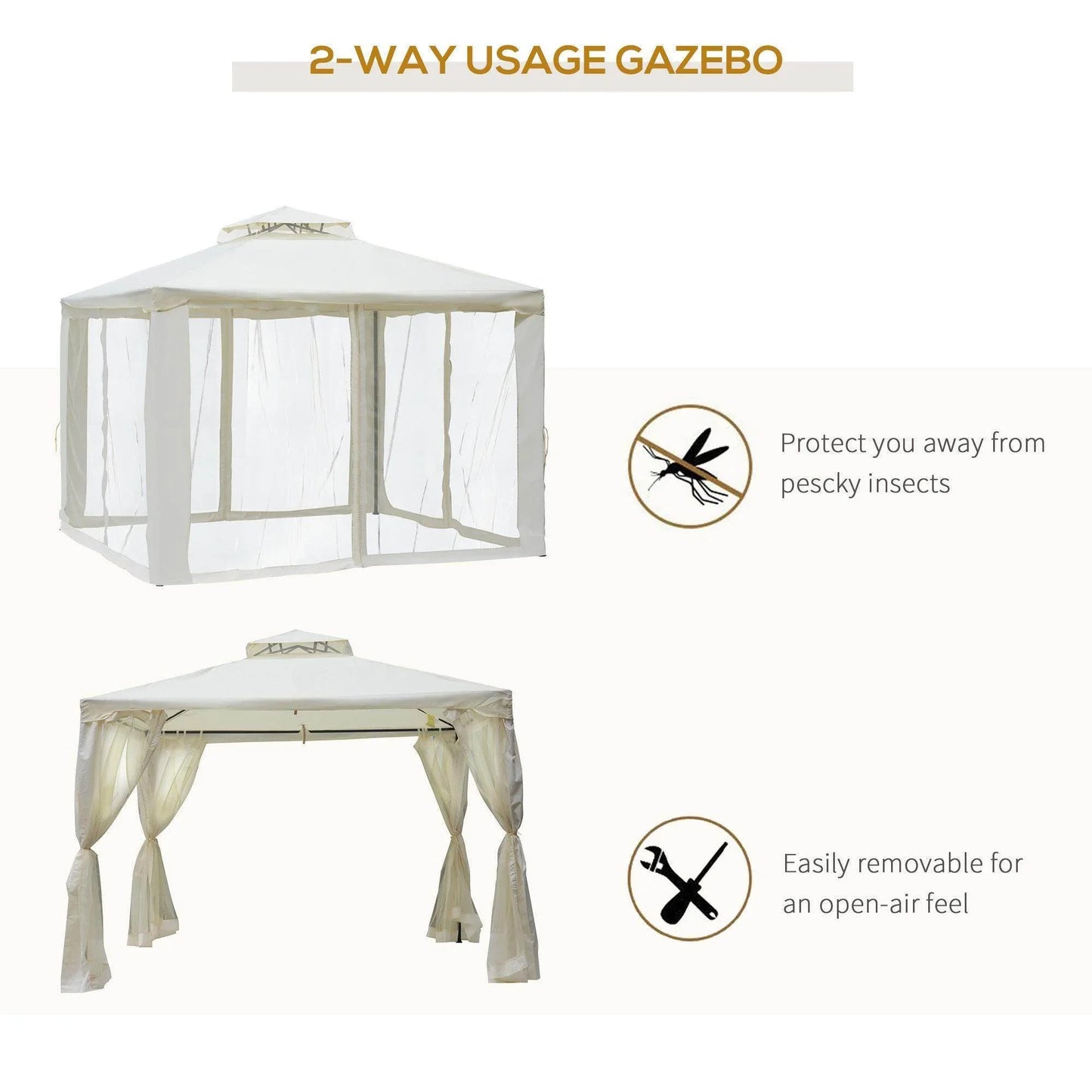 Outsunny 3x3m Metal Gazebo - Cream White - ALL4U RETAILER LTD