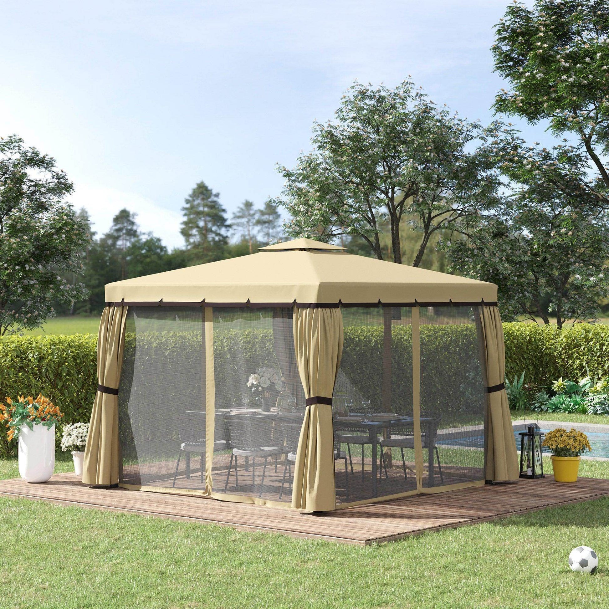 Outsunny 3x3m Patio Gazebo - Waterproof Canopy with Mosquito Netting - ALL4U RETAILER LTD