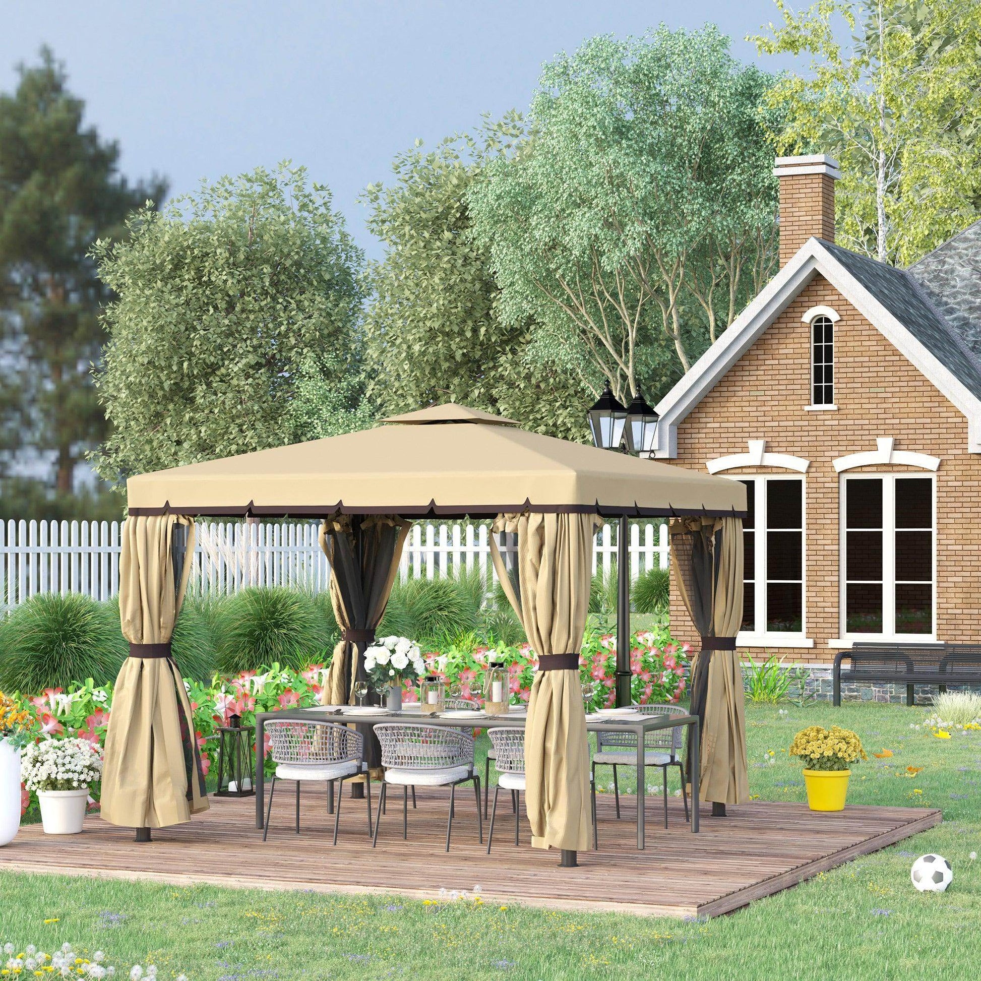 Outsunny 3x3m Patio Gazebo - Waterproof Canopy with Mosquito Netting - ALL4U RETAILER LTD