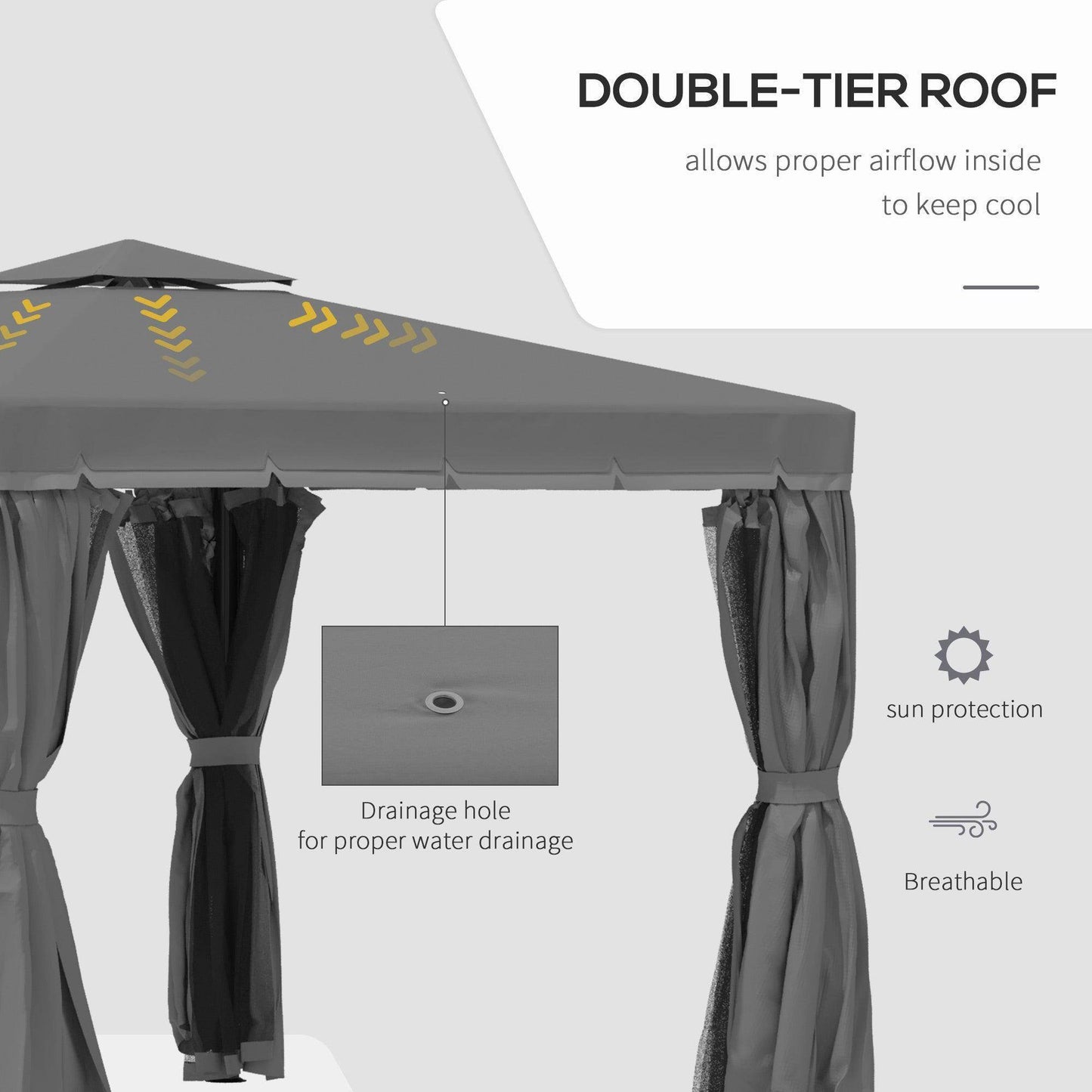 Outsunny 3x3m Patio Gazebo - Weatherproof Tent with Curtains - ALL4U RETAILER LTD