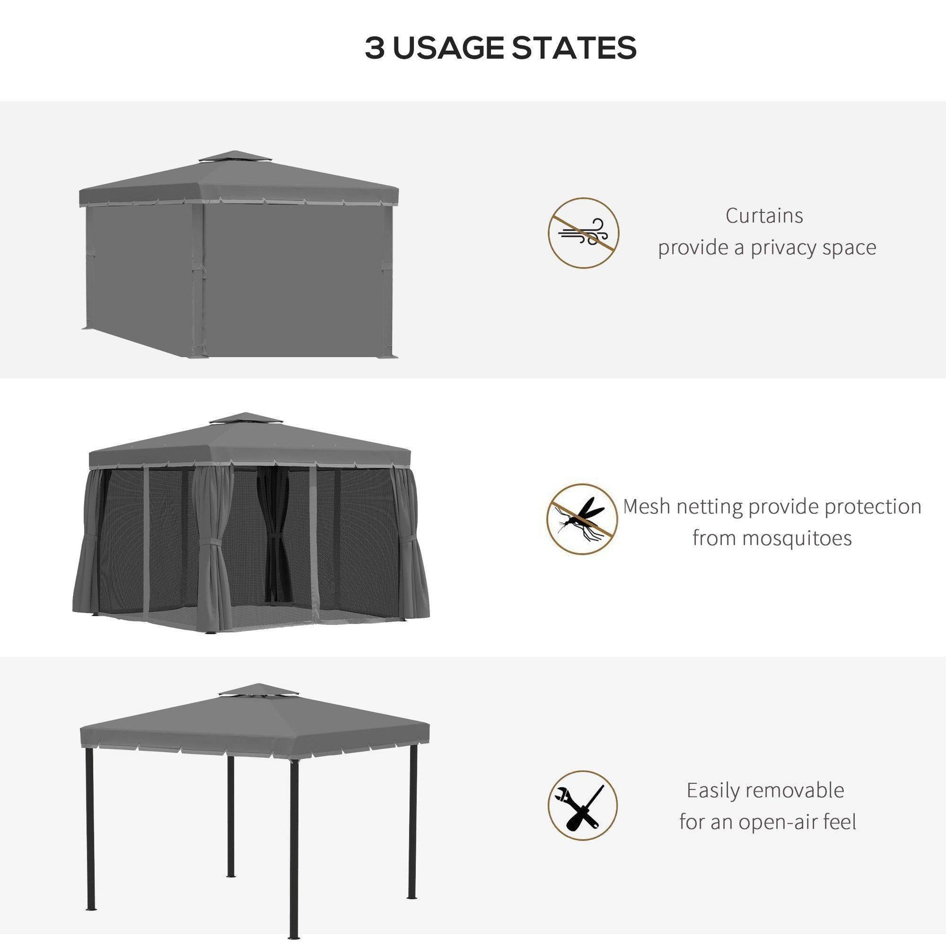 Outsunny 3x3m Patio Gazebo - Weatherproof Tent with Curtains - ALL4U RETAILER LTD