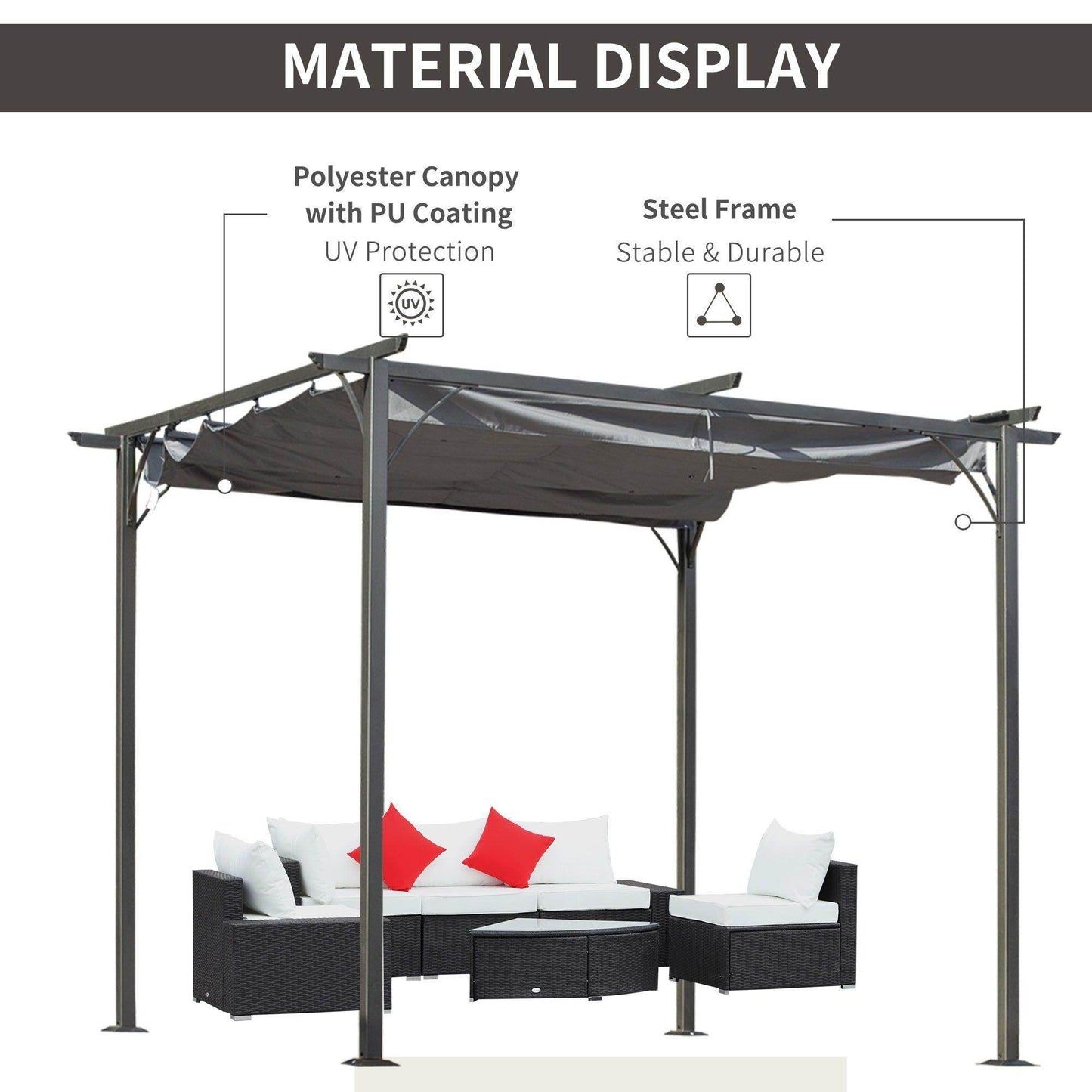 Outsunny 3x3m Sun Shelter with Retractable Canopy - ALL4U RETAILER LTD
