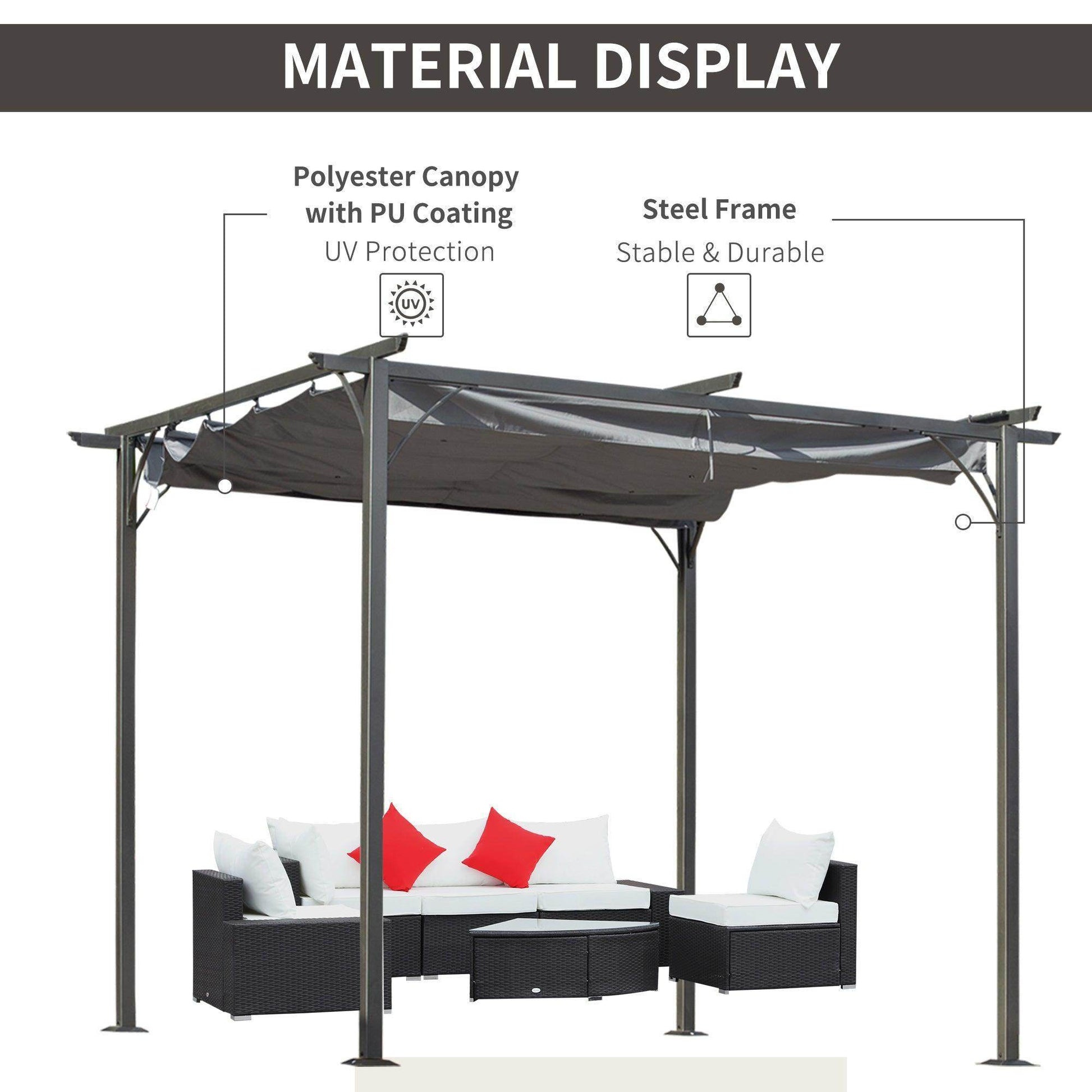 Outsunny 3x3m Sun Shelter with Retractable Canopy - ALL4U RETAILER LTD