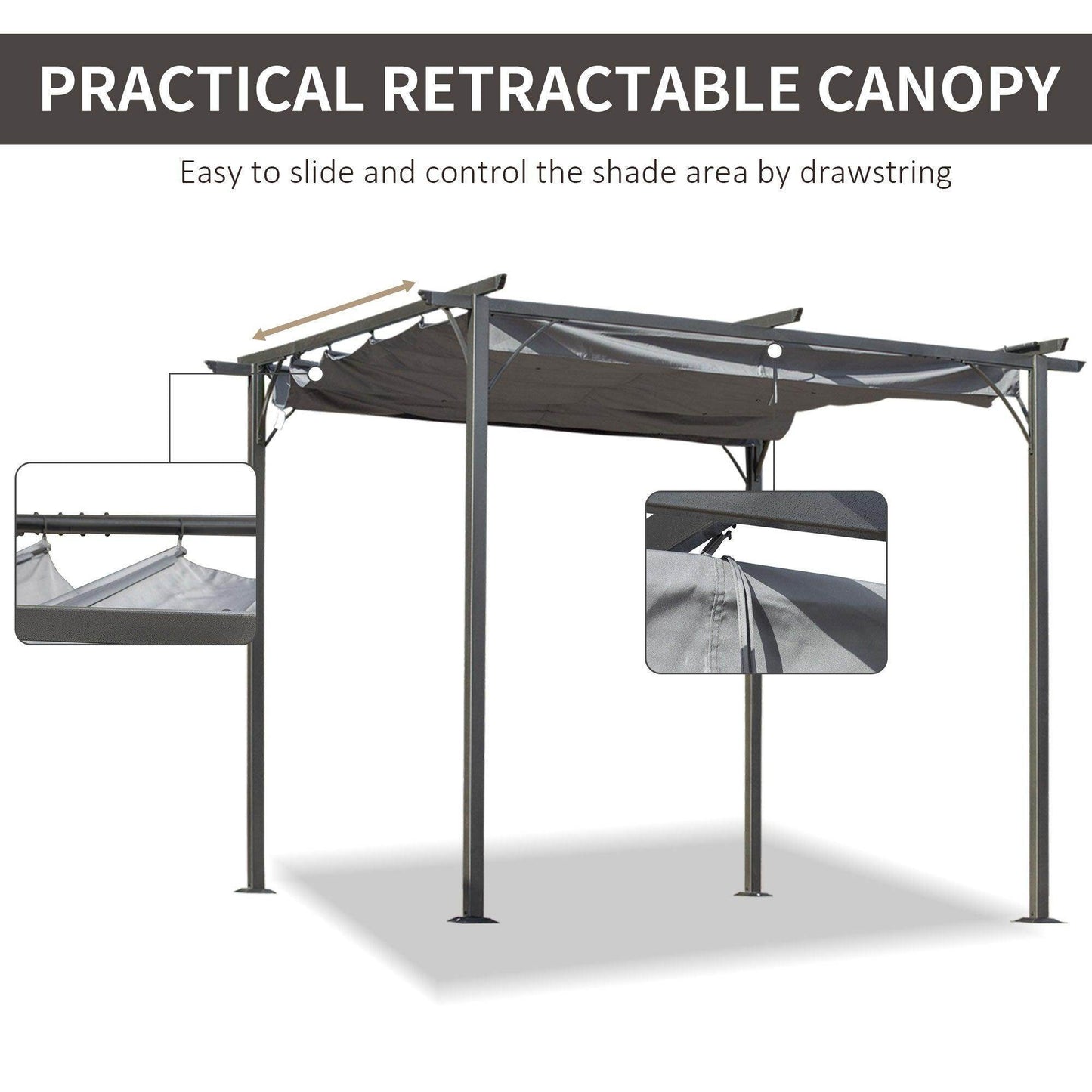 Outsunny 3x3m Sun Shelter with Retractable Canopy - ALL4U RETAILER LTD