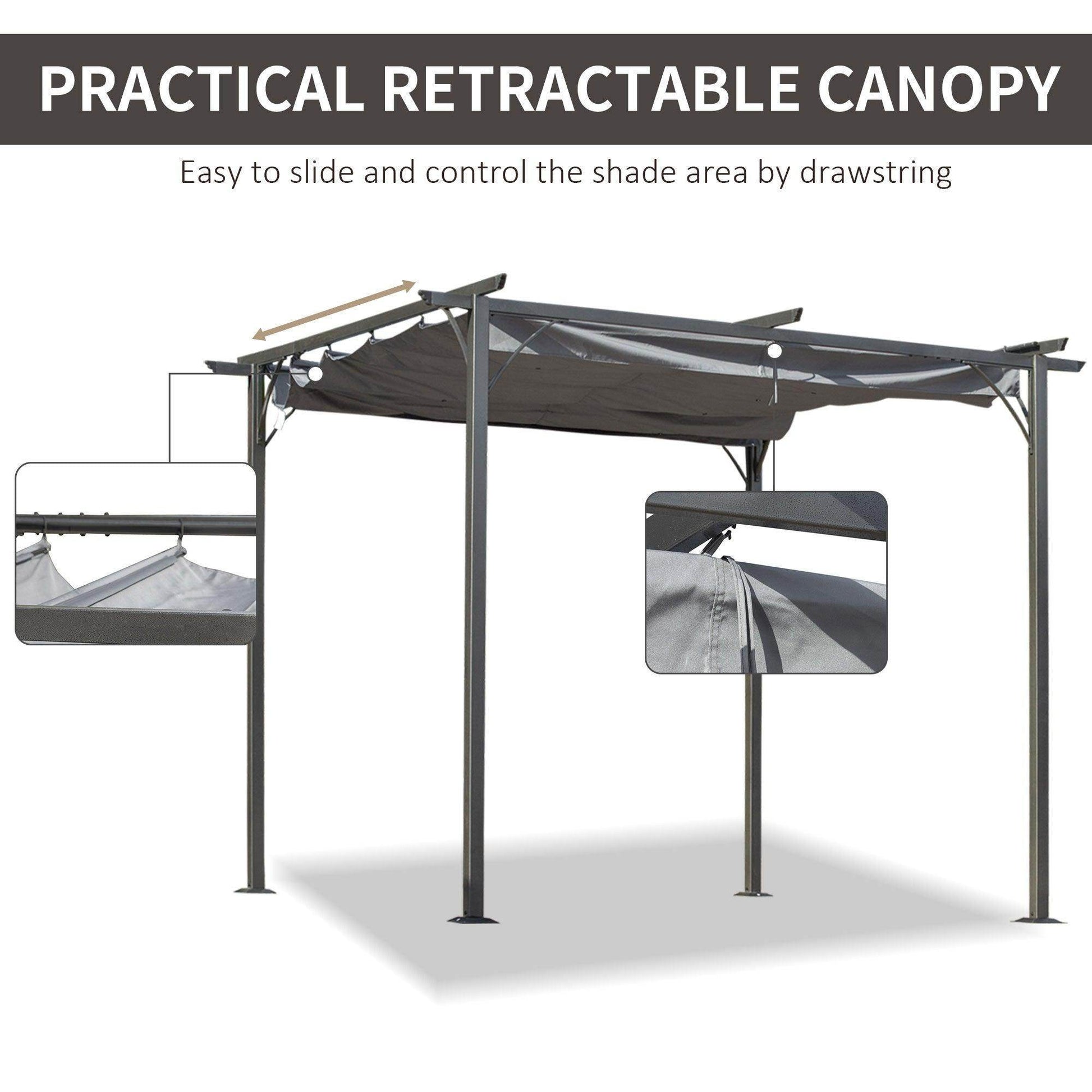 Outsunny 3x3m Sun Shelter with Retractable Canopy - ALL4U RETAILER LTD