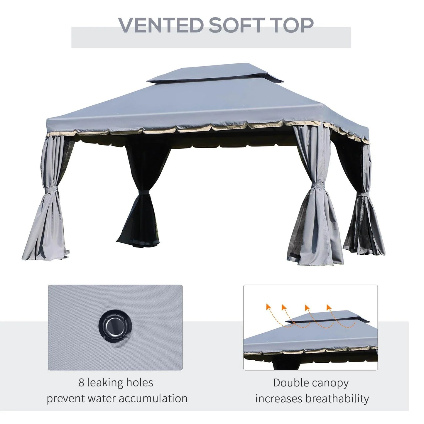 Outsunny 3x4m Gazebo Pavilion with Nets and Sidewalls - ALL4U RETAILER LTD