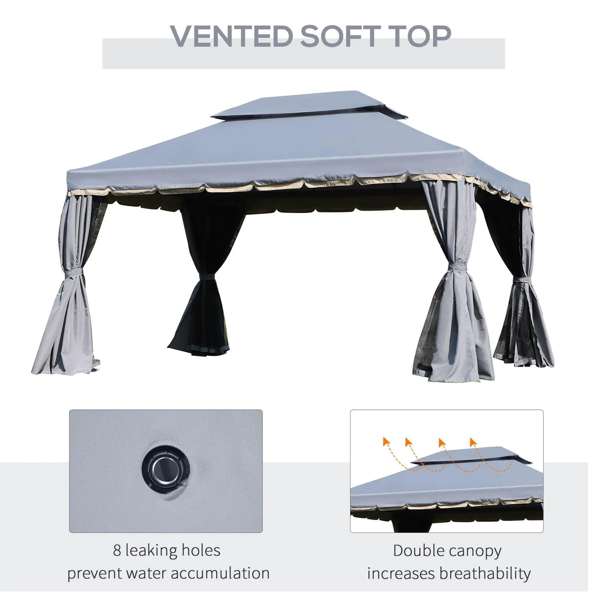 Outsunny 3x4m Gazebo Pavilion with Nets and Sidewalls - ALL4U RETAILER LTD