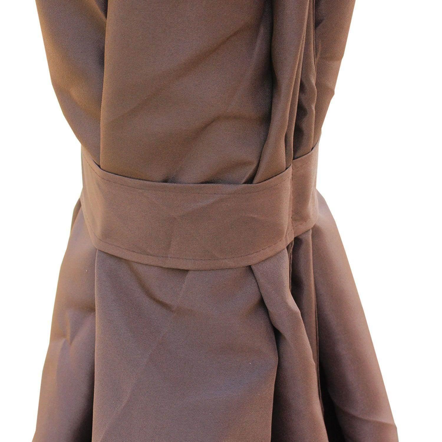 Brown fabric sidewall curtain of 3x4m metal gazebo tied with strap, outdoor garden shelter