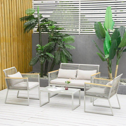 Outsunny 4-Seater Wicker Patio Set - Grey - ALL4U RETAILER LTD