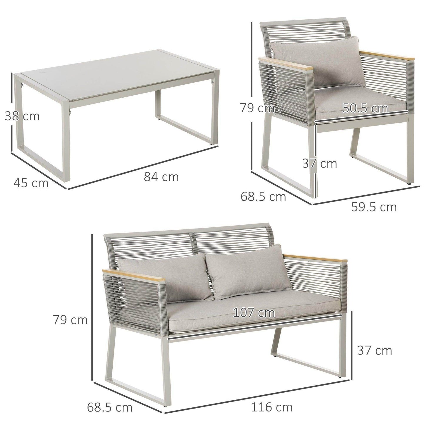 Outsunny 4-Seater Wicker Patio Set - Grey - ALL4U RETAILER LTD