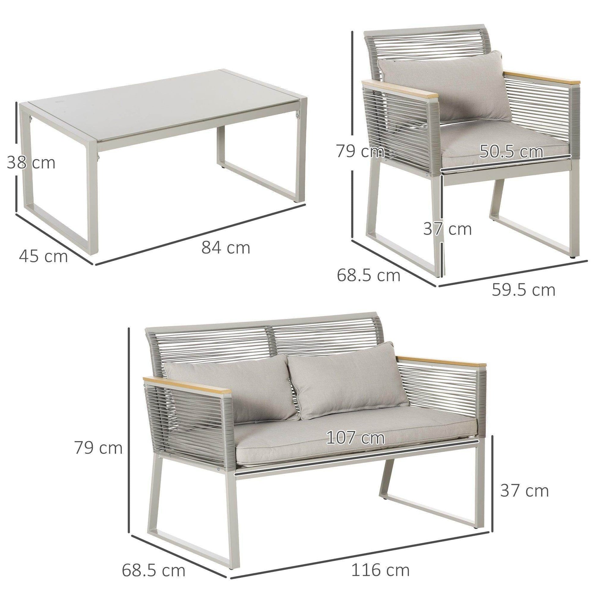 Outsunny 4-Seater Wicker Patio Set - Grey - ALL4U RETAILER LTD