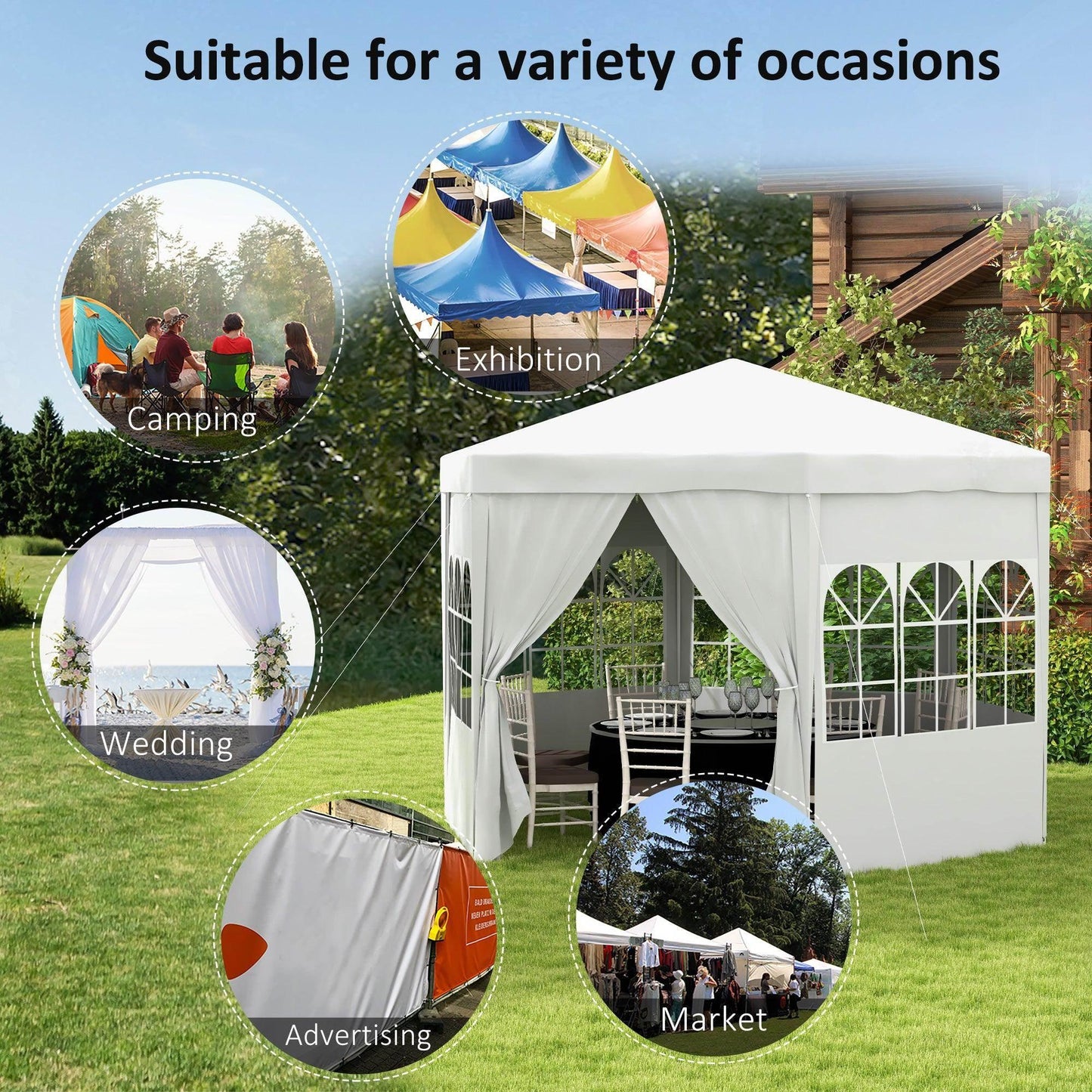 Outsunny 4 m Party Tent Wedding Gazebo Outdoor Waterproof PE Canopy Shade with 6 Removable Side Walls - ALL4U RETAILER LTD