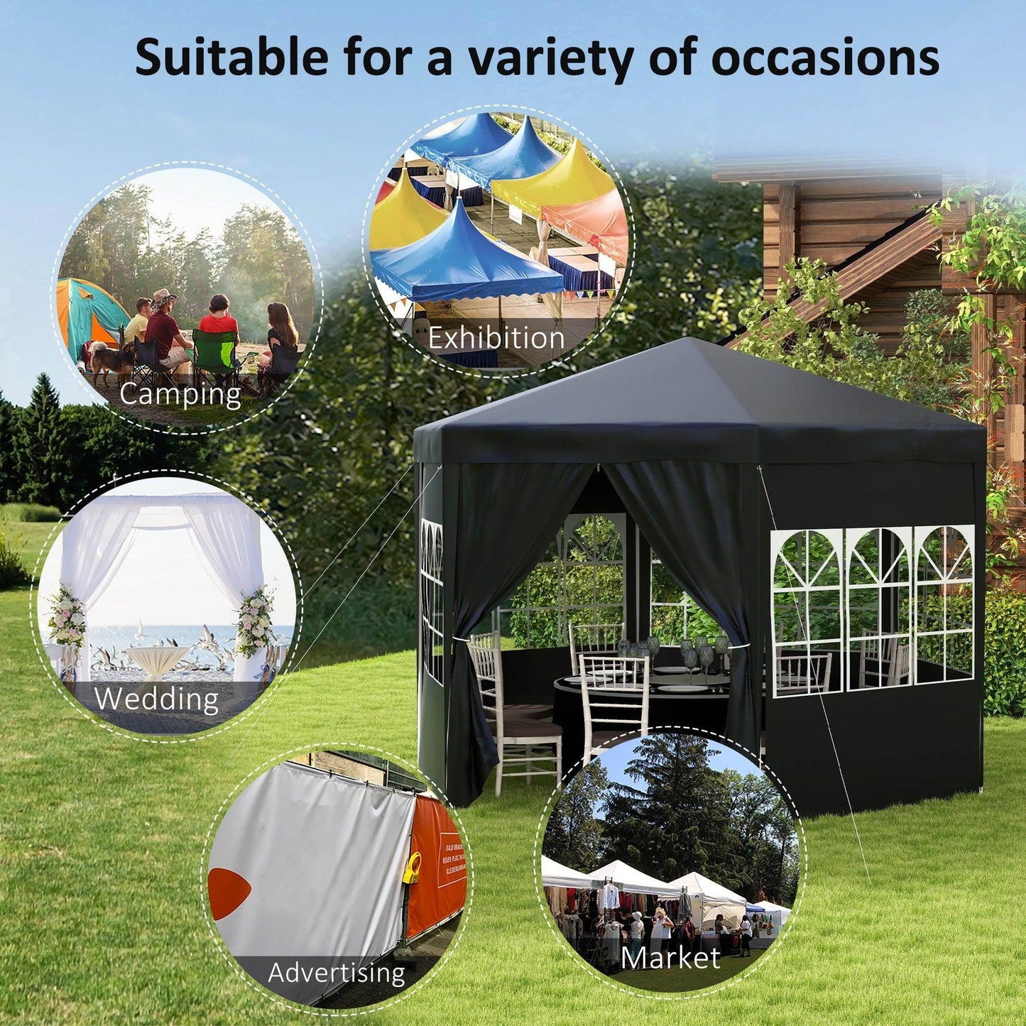 Outsunny 4 m Party Tent Wedding Gazebo Outdoor Waterproof PE Canopy Shade with 6 Removable Side Walls - ALL4U RETAILER LTD