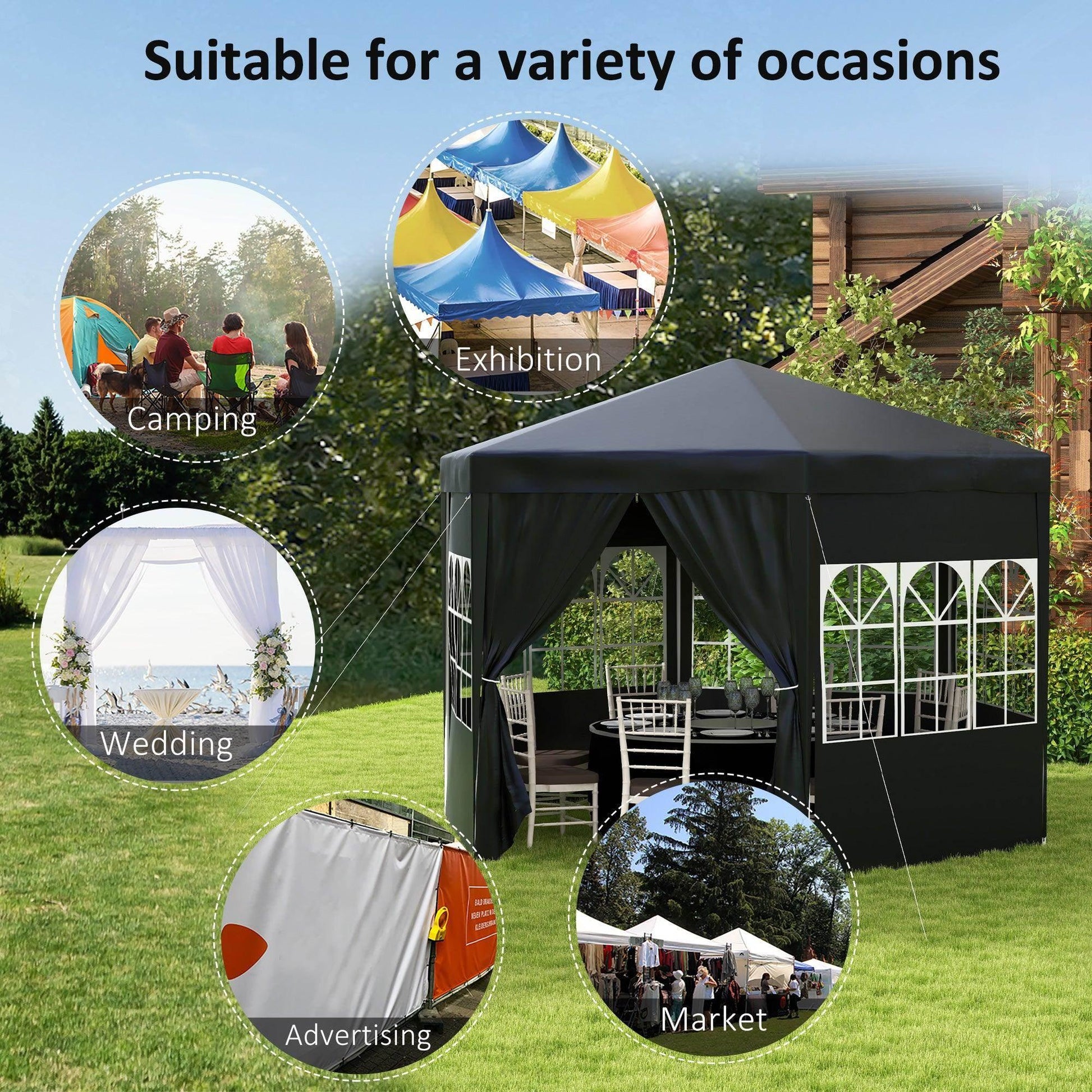 Outsunny 4 m Party Tent Wedding Gazebo Outdoor Waterproof PE Canopy Shade with 6 Removable Side Walls - ALL4U RETAILER LTD