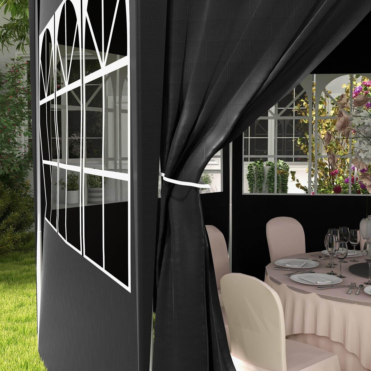 Outsunny 4 m Party Tent Wedding Gazebo Outdoor Waterproof PE Canopy Shade with 6 Removable Side Walls - ALL4U RETAILER LTD