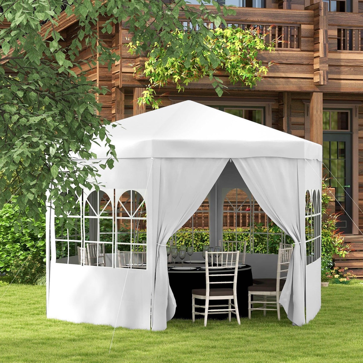 Outsunny 4 m Party Tent Wedding Gazebo Outdoor Waterproof PE Canopy Shade with 6 Removable Side Walls - ALL4U RETAILER LTD