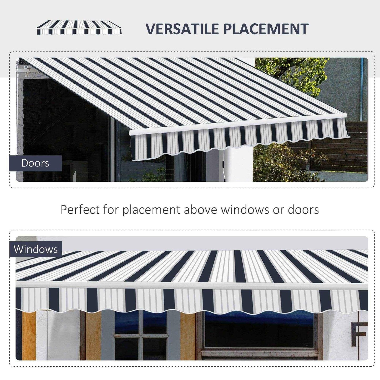 Blue and white striped manual retractable awning for doors or windows, ALL4U RETAILER LTD