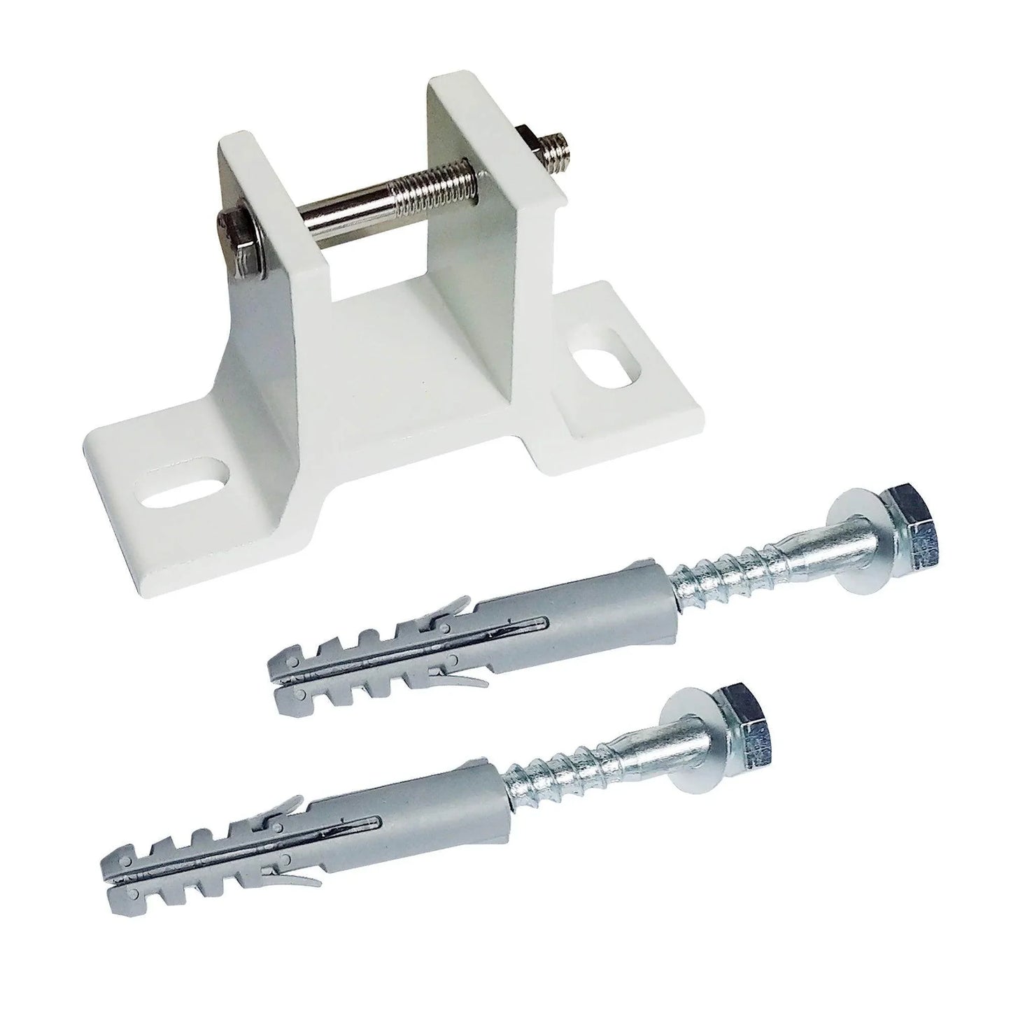Manual retractable awning wall mounting bracket with screws and wall plugs, white finish