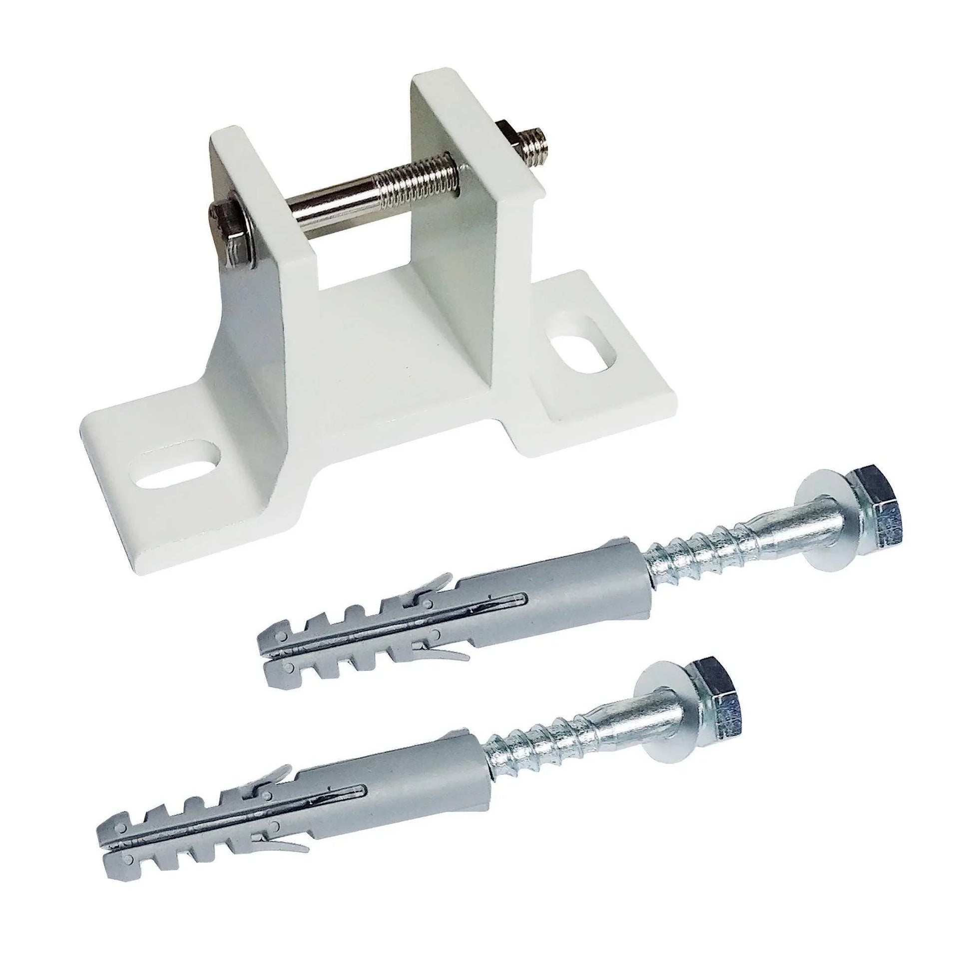 Manual retractable awning wall mounting bracket with screws and wall plugs, white finish