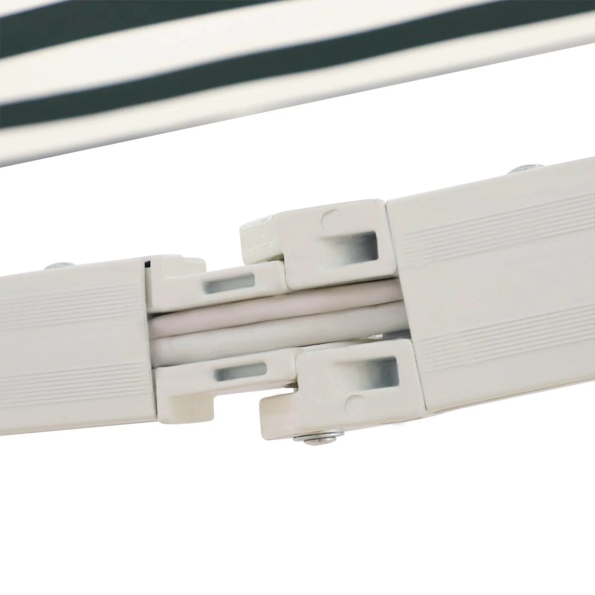 Close-up of green and white retractable awning frame, ALL4U RETAILER LTD home garden product