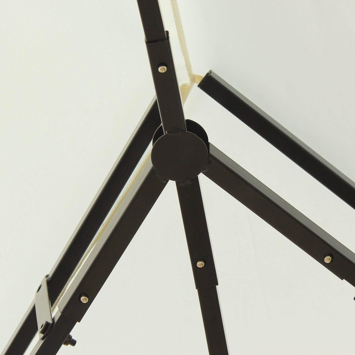 Close-up of black metal frame and beige canopy fabric of Outsunny 4m x 3m metal gazebo roof structure
