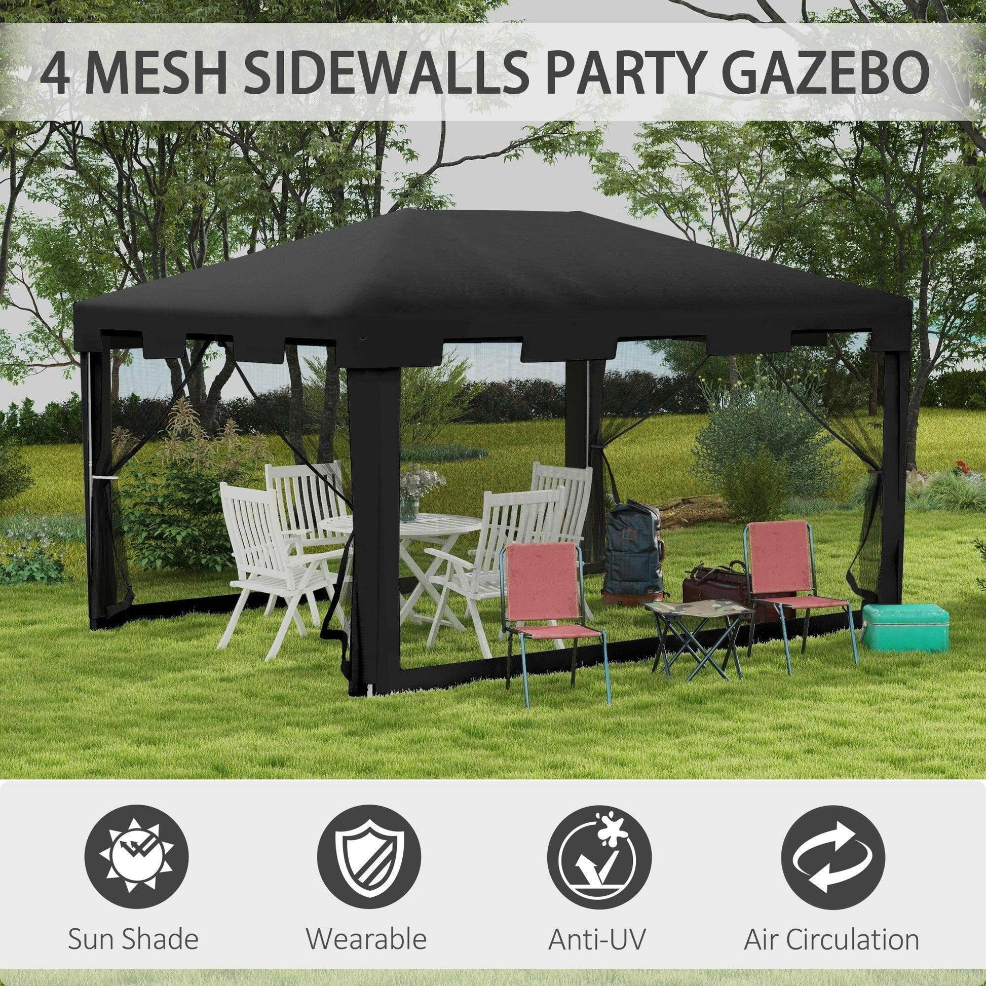 Outsunny 4 x 3 m Party Tent Wedding Gazebo Outdoor Waterproof PE Canopy Shade with Panel - ALL4U RETAILER LTD