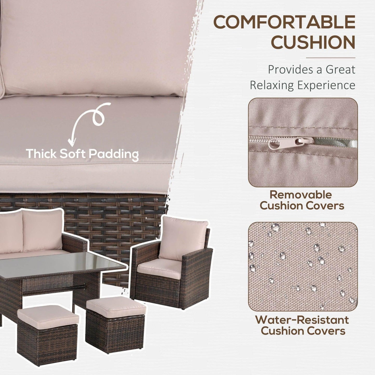 Outsunny 6-Piece Patio Dining Set with Cushions - ALL4U RETAILER LTD