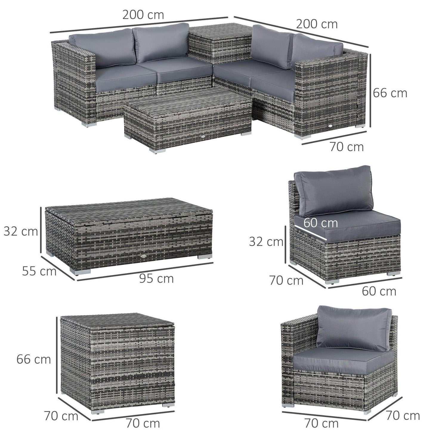 Outsunny 6PC Rattan Corner Sofa Set - Grey - ALL4U RETAILER LTD