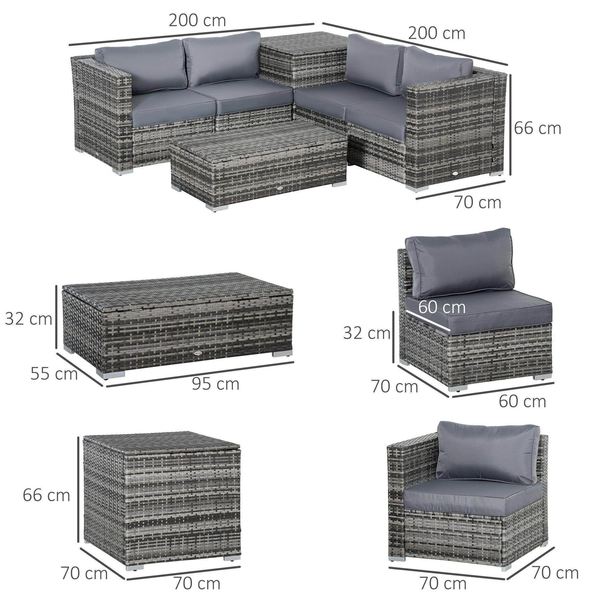 Outsunny 6PC Rattan Corner Sofa Set - Grey - ALL4U RETAILER LTD