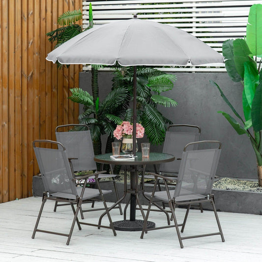 Outsunny 6 Piece Patio Dining Set with Umbrella - Grey - ALL4U RETAILER LTD