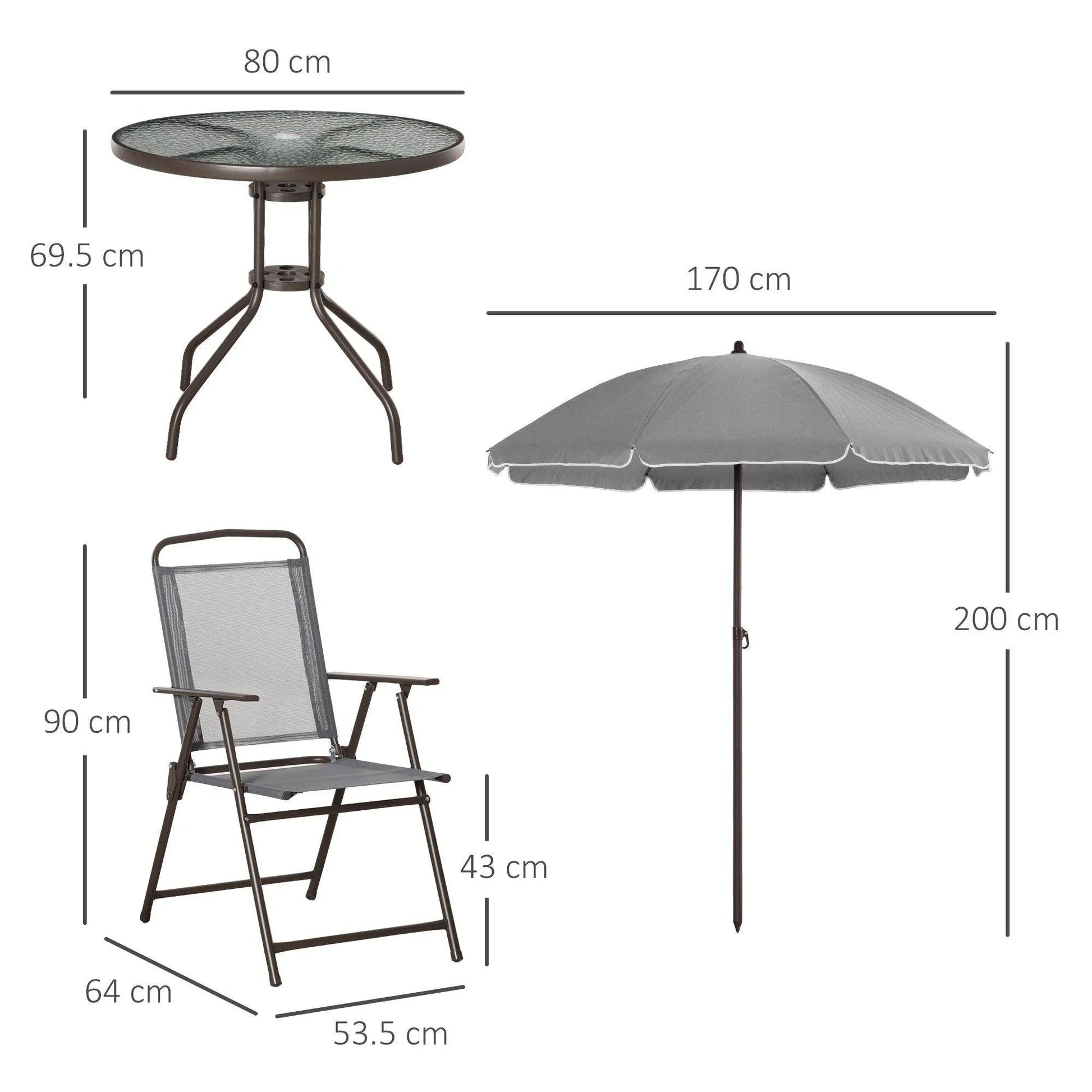 Outsunny 6 Piece Patio Dining Set with Umbrella - Grey - ALL4U RETAILER LTD