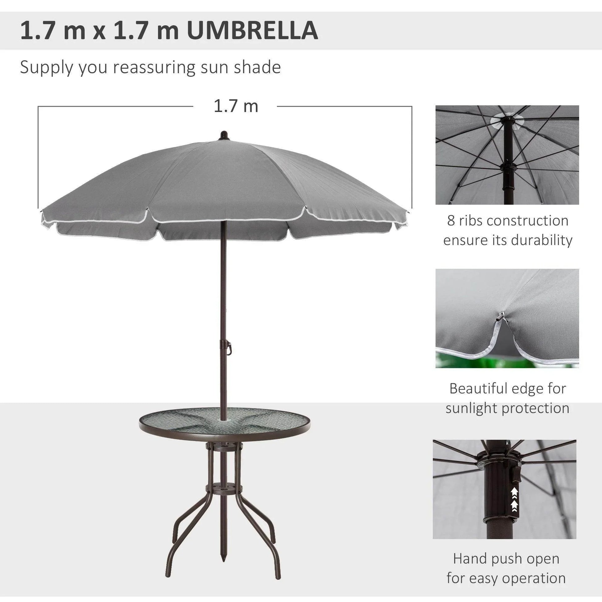 Outsunny 6 Piece Patio Dining Set with Umbrella - Grey - ALL4U RETAILER LTD