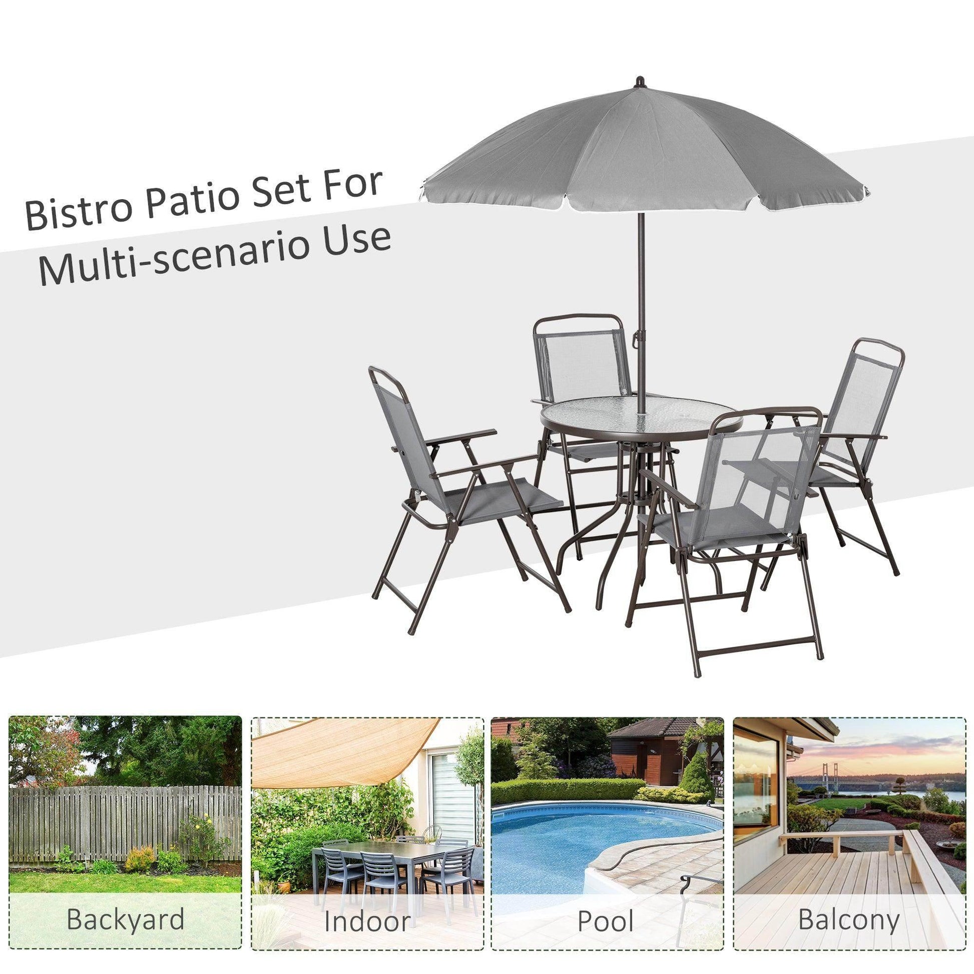 Outsunny 6 Piece Patio Dining Set with Umbrella - Grey - ALL4U RETAILER LTD