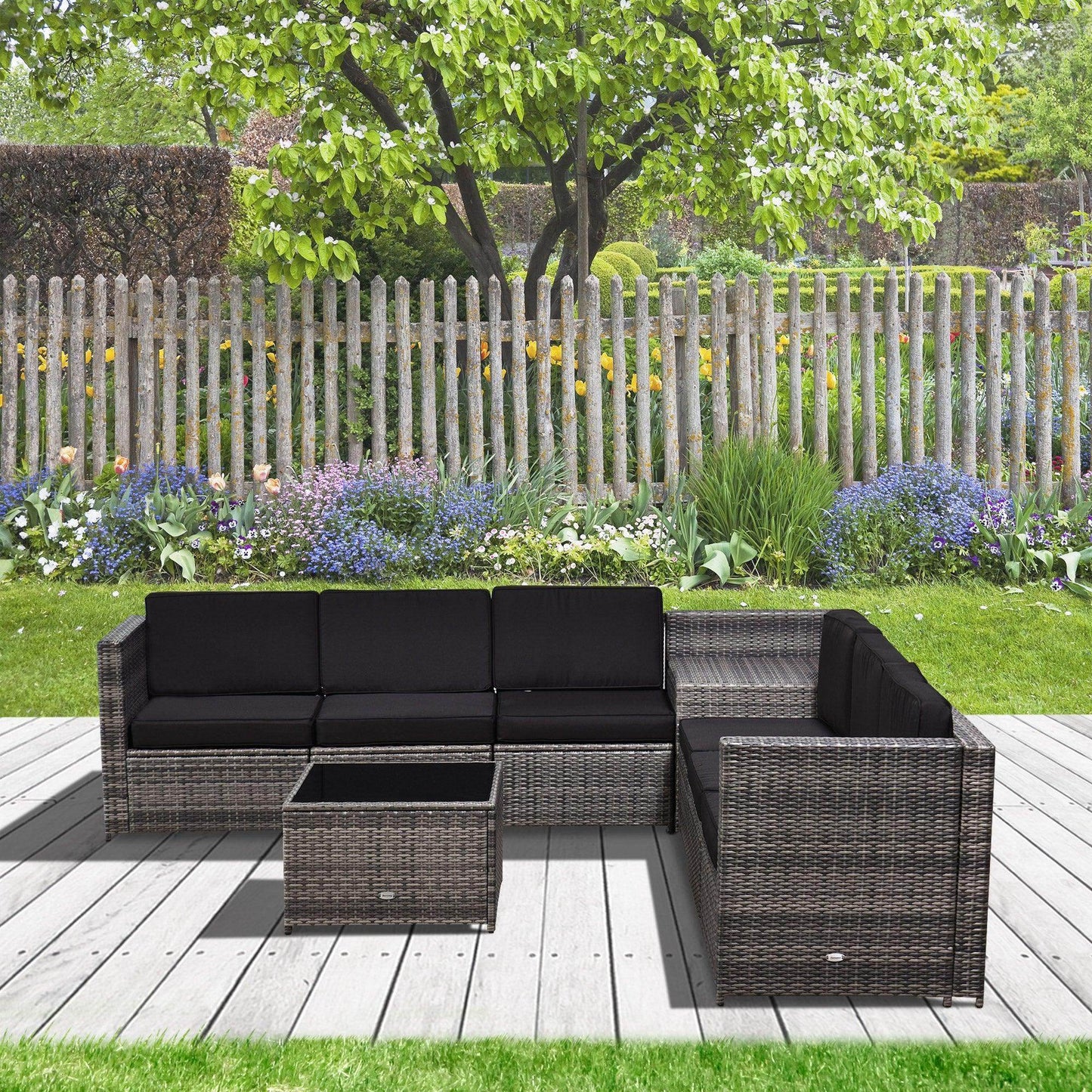 Outsunny 6 Seater Outdoor Rattan Sofa Set - Grey - ALL4U RETAILER LTD