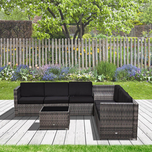 Outsunny 6 Seater Outdoor Rattan Sofa Set - Grey - ALL4U RETAILER LTD