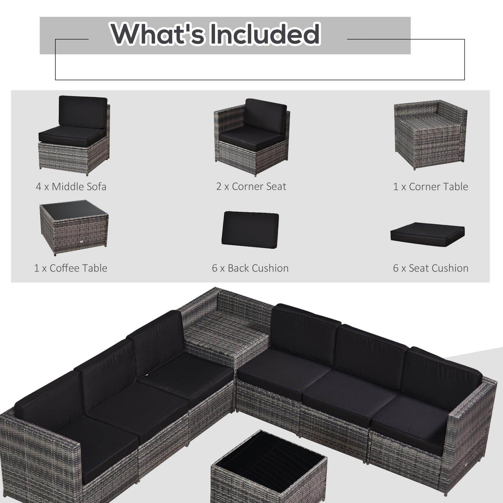 Outsunny 6 Seater Outdoor Rattan Sofa Set - Grey - ALL4U RETAILER LTD