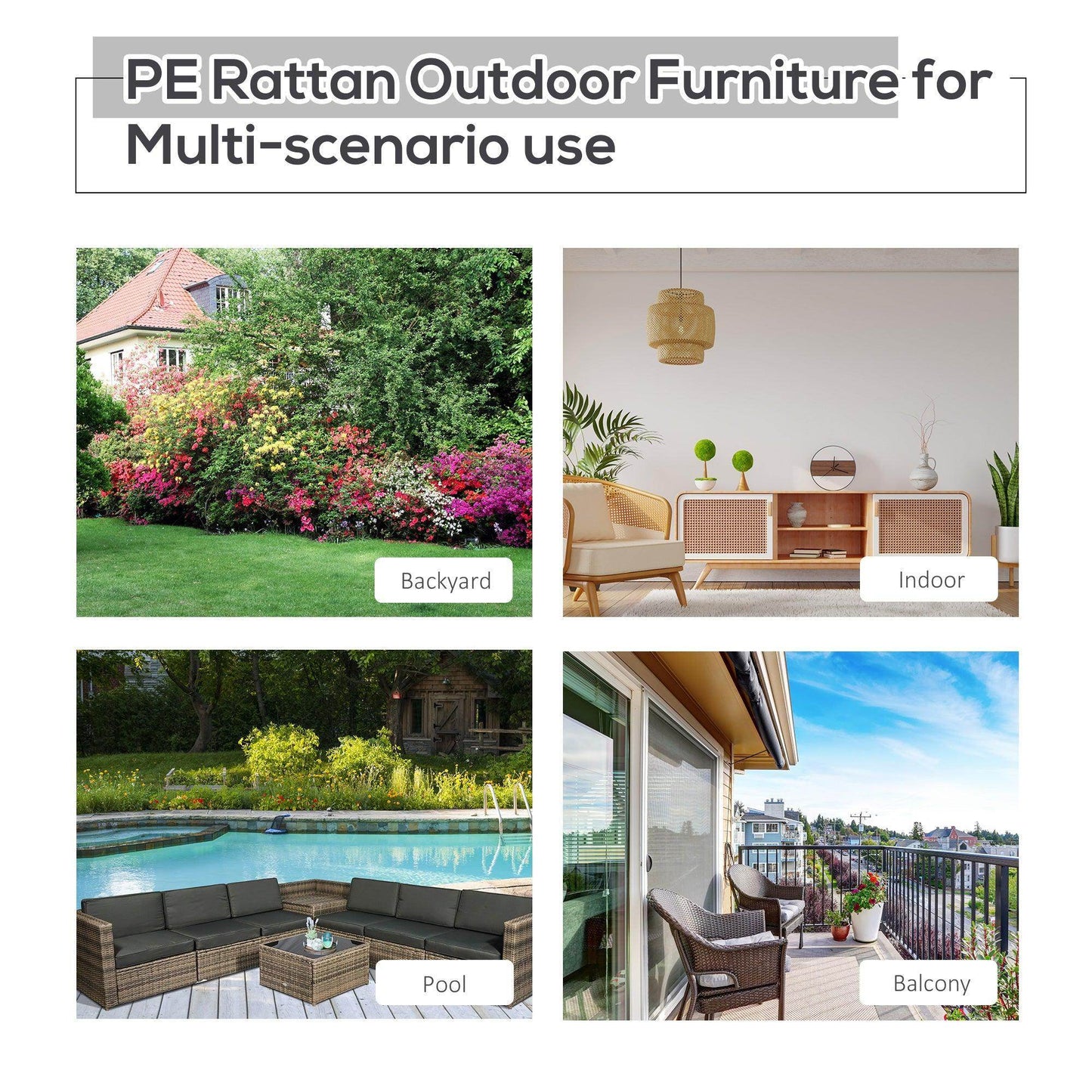 Outsunny 6 Seater Outdoor Rattan Sofa Set - Grey - ALL4U RETAILER LTD