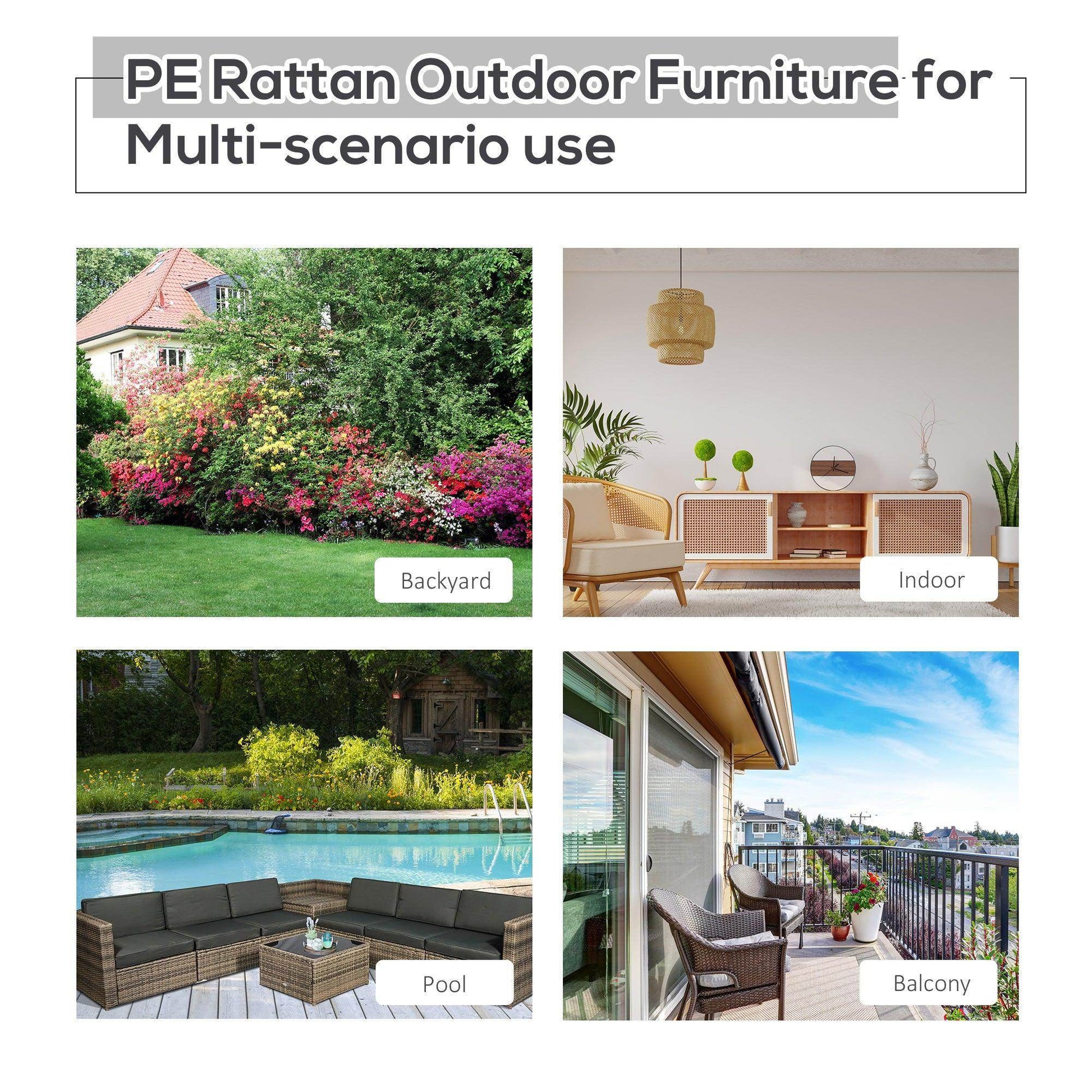 Outsunny 6 Seater Outdoor Rattan Sofa Set - Grey - ALL4U RETAILER LTD