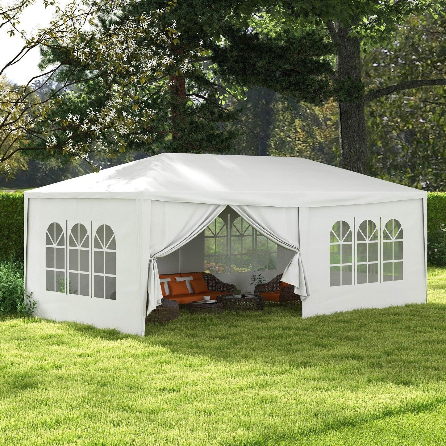 Outsunny 6 x 3 m Party Tent Wedding Gazebo Outdoor Waterproof PE Canopy Shade with 6 Removable Side Walls - ALL4U RETAILER LTD