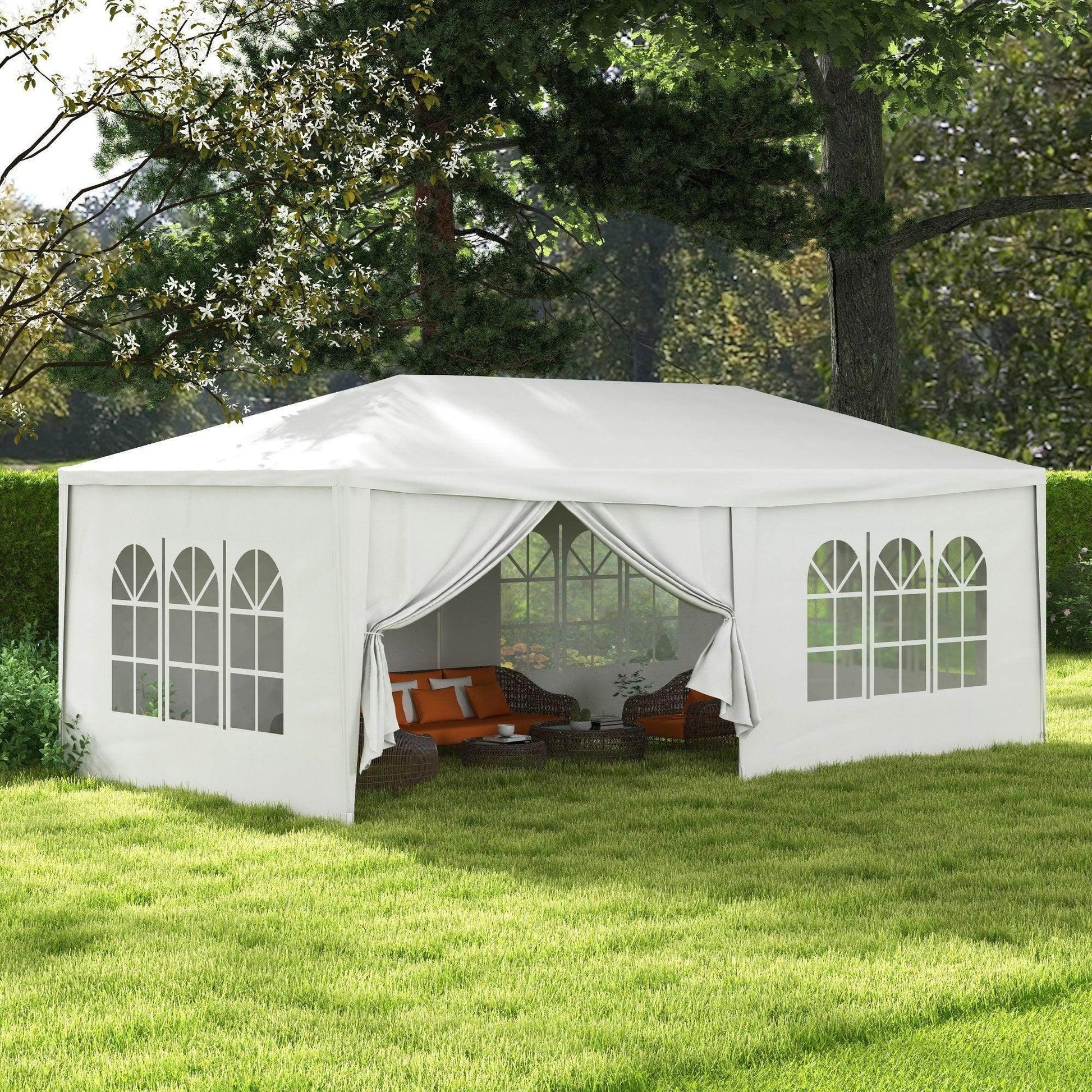 Outsunny 6 x 3 m Party Tent Wedding Gazebo Outdoor Waterproof PE Canopy Shade with 6 Removable Side Walls - ALL4U RETAILER LTD