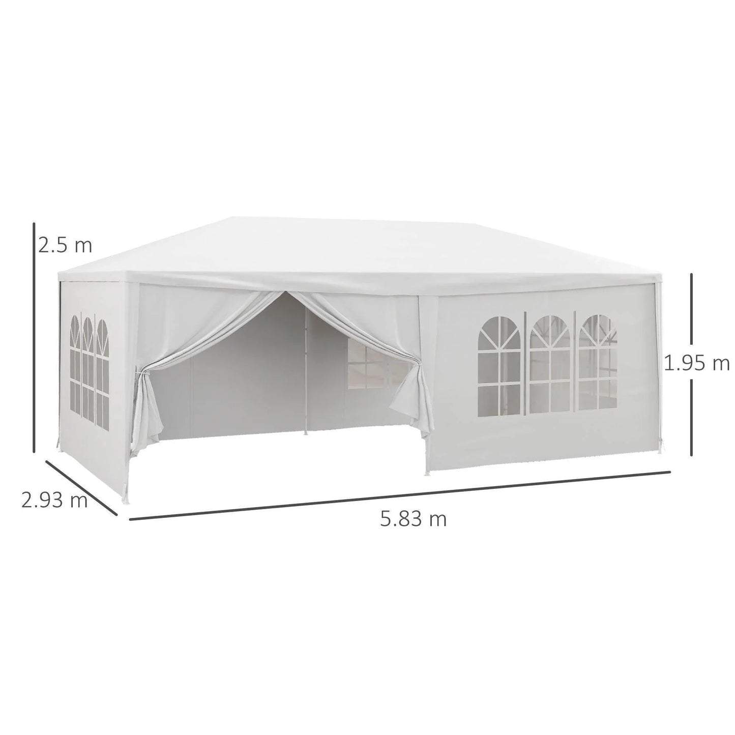 Outsunny 6 x 3 m Party Tent Wedding Gazebo Outdoor Waterproof PE Canopy Shade with 6 Removable Side Walls - ALL4U RETAILER LTD