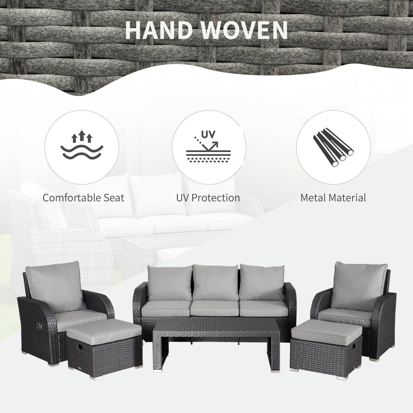 Outsunny 7-Seater Rattan Garden Set - Grey - ALL4U RETAILER LTD