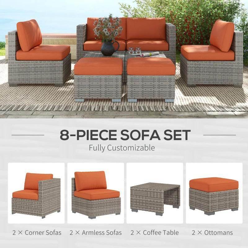 Outsunny 8-Piece Outdoor Patio Furniture Set - Rattan Sofa Set with Footstools and Coffee Tables for Stylish and Comfortable Outdoor Living - ALL4U RETAILER LTD