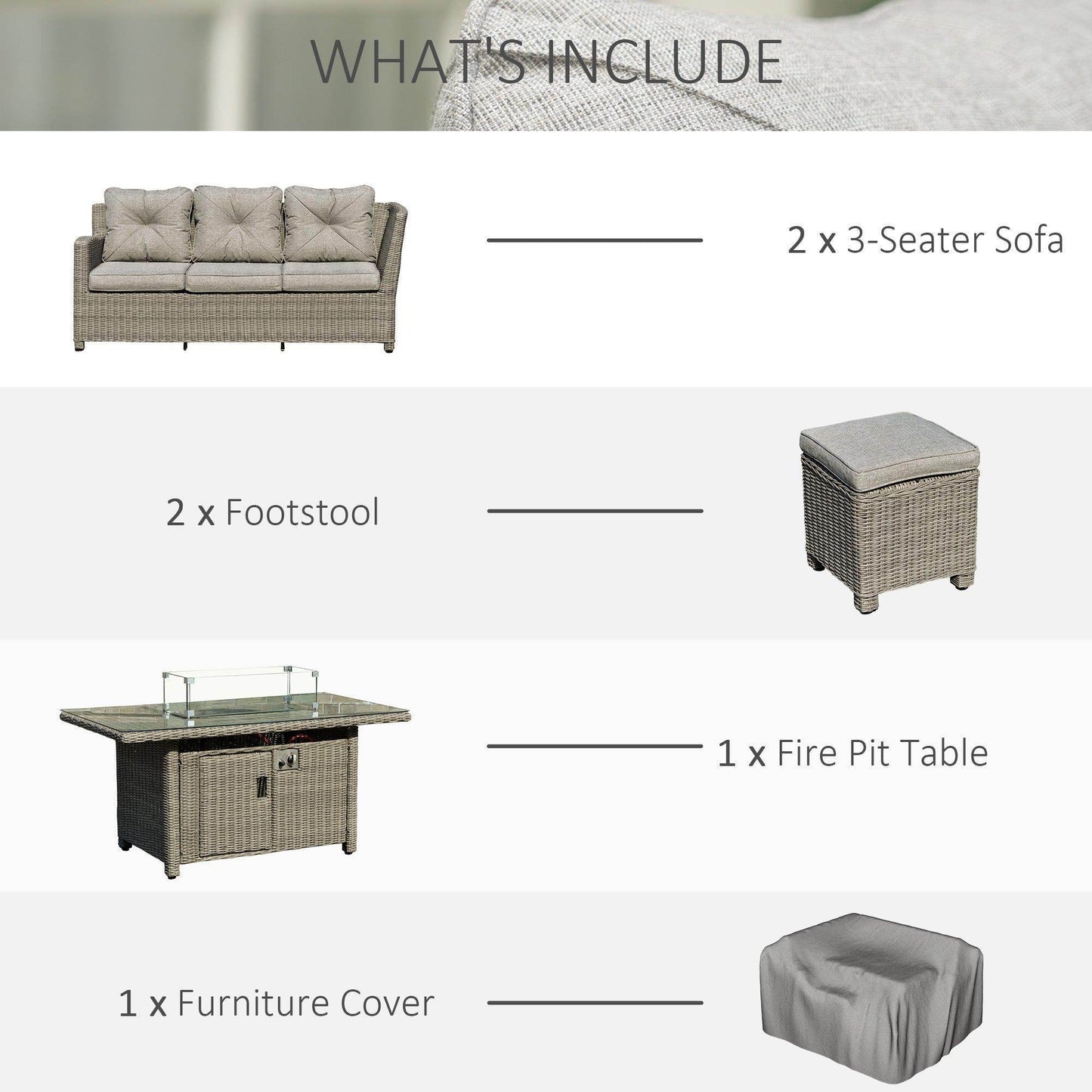 Outsunny 8-Seater Outdoor Rattan Sofa Set with Fire Pit Table - ALL4U RETAILER LTD