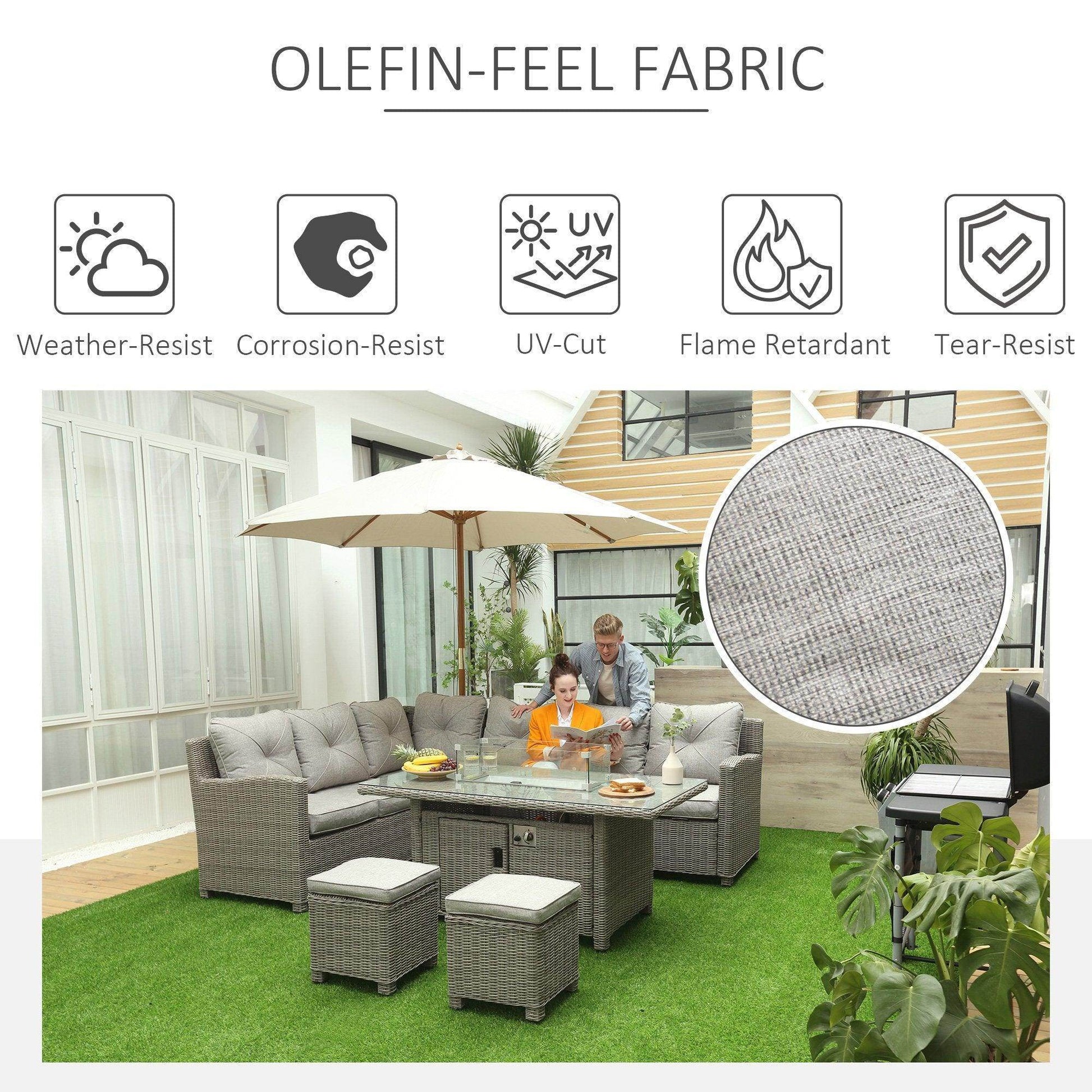 Outsunny 8-Seater Outdoor Rattan Sofa Set with Fire Pit Table - ALL4U RETAILER LTD